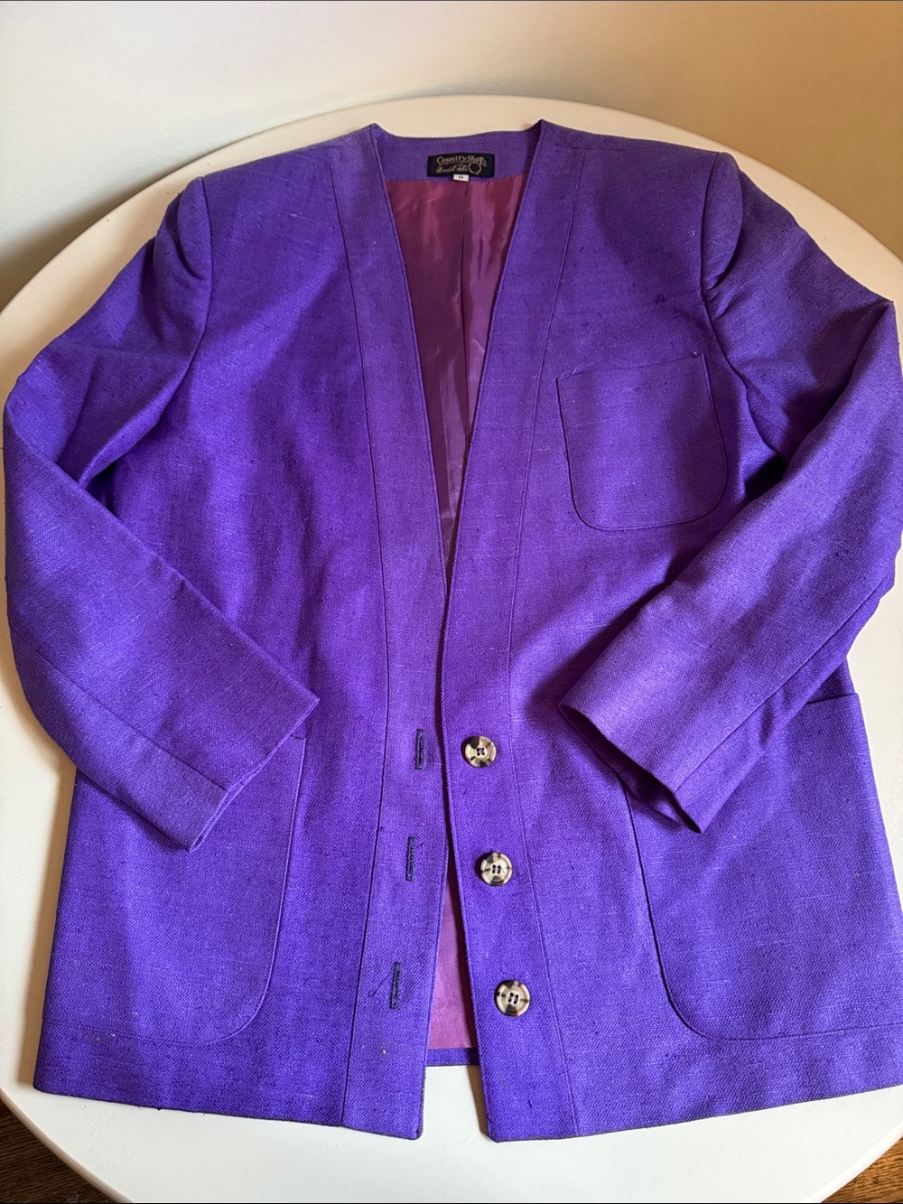 Rare 80s Vintage Marshall Fields Silk Purple Blazer with Shoulder Pads